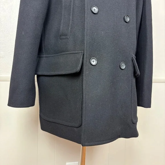 Express Men's Wool Blend Pea Coat Sz XL Black Double Breasted Classic Old Money